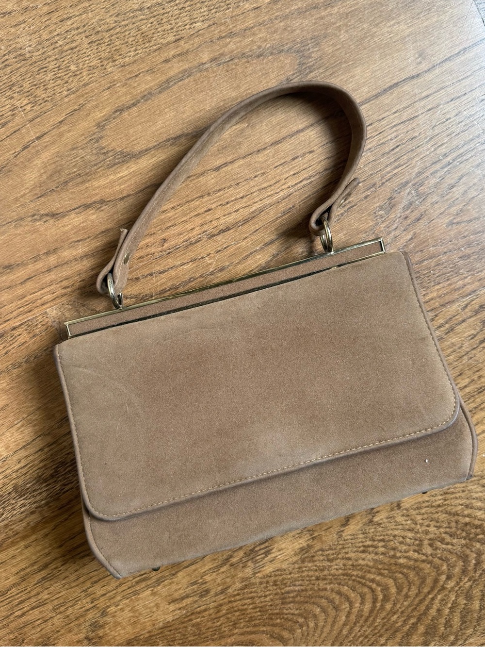 Vintage Brown Suede Mini Top-Handle Bag